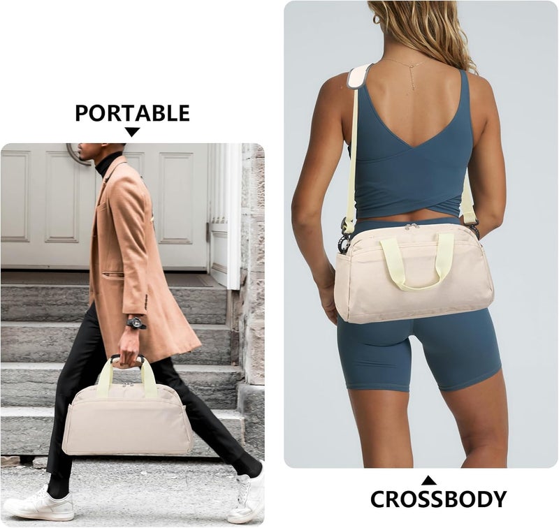 Ineetatu 14 inch Small Gym Bag for Women & Men, Mini Duffel Bag for Travel Sports Lightweight Carry On Bag (Beige) - Image 4